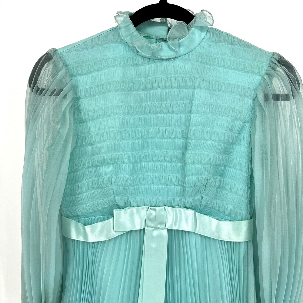 Vintage 1950's Montgomery Ward Aqua Chiffon Dress Gown 26" Waist Tags *READ* - Picture 5 of 16